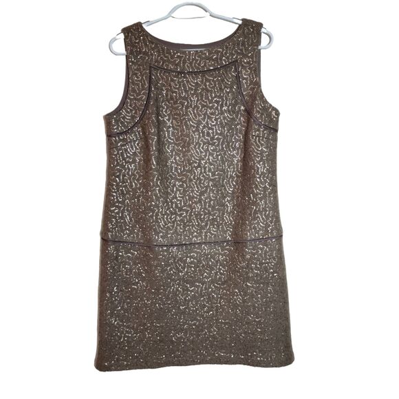 NWT Ann Taylor LOFT Women Wool-Blend Sequin Sleeveless Shift Dress Beige Size10 - Picture 1 of 9